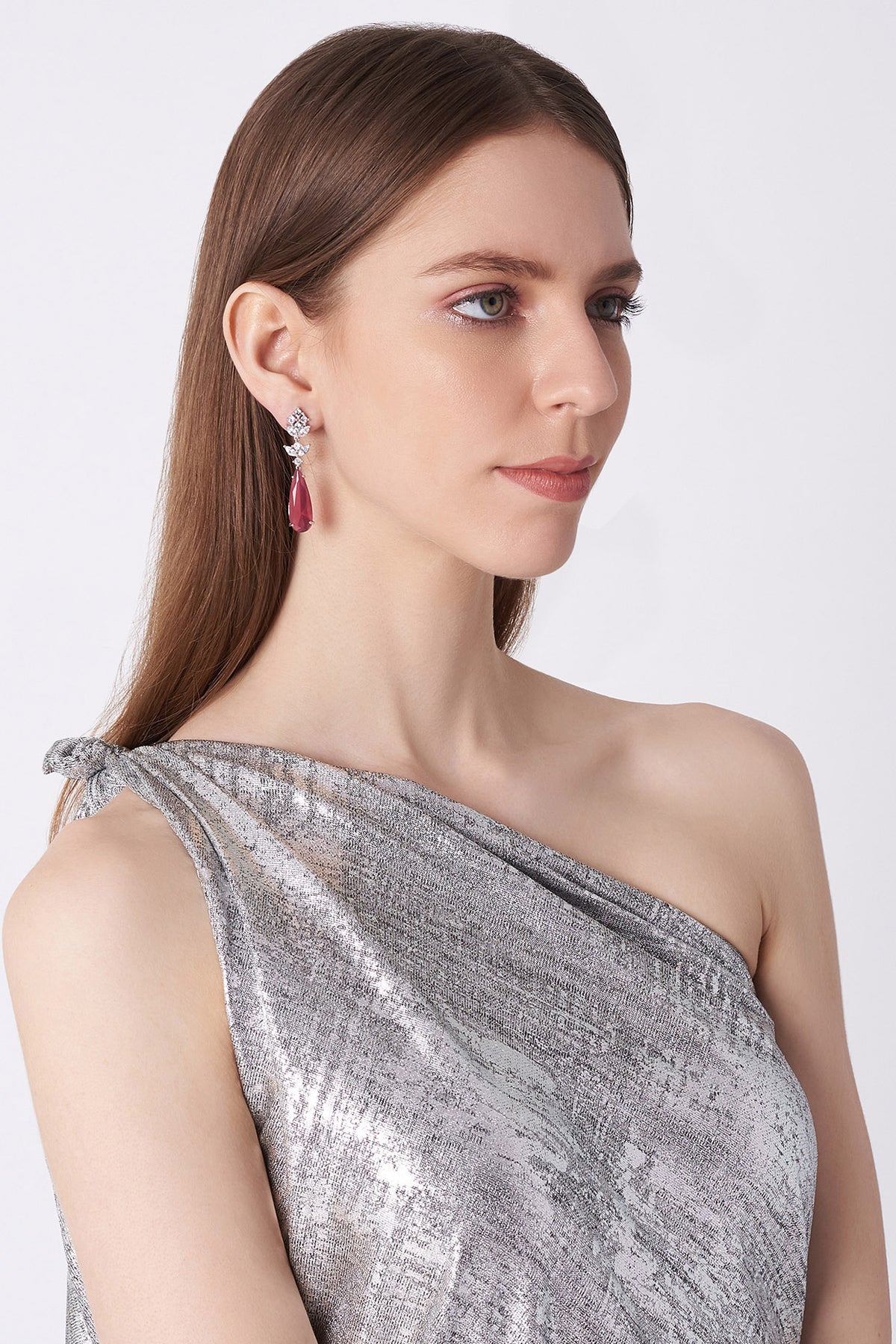 White Finish Ruby Earrings In Sterling Silver
