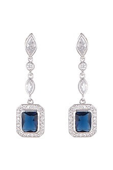 White Finish Blue Sapphire Earrings In Sterling Silver