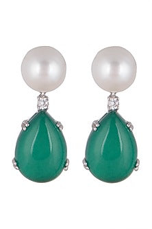 White Finish Emerald Drop Earrings In Sterling Silver
