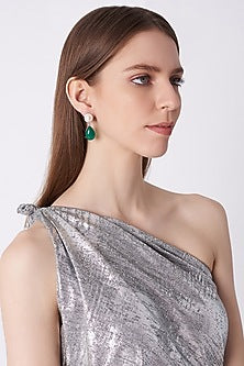 White Finish Emerald Drop Earrings In Sterling Silver