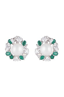 White Finish Pearl Stud Earrings In Sterling Silver