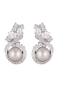 White Finish Stud Earrings In Sterling Silver