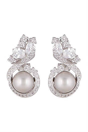White Finish Stud Earrings In Sterling Silver