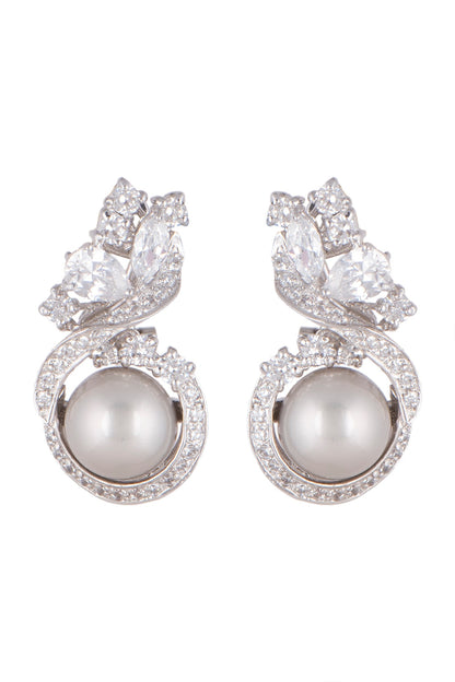 White Finish Stud Earrings In Sterling Silver