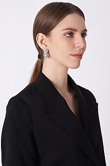 White Finish Stud Earrings In Sterling Silver