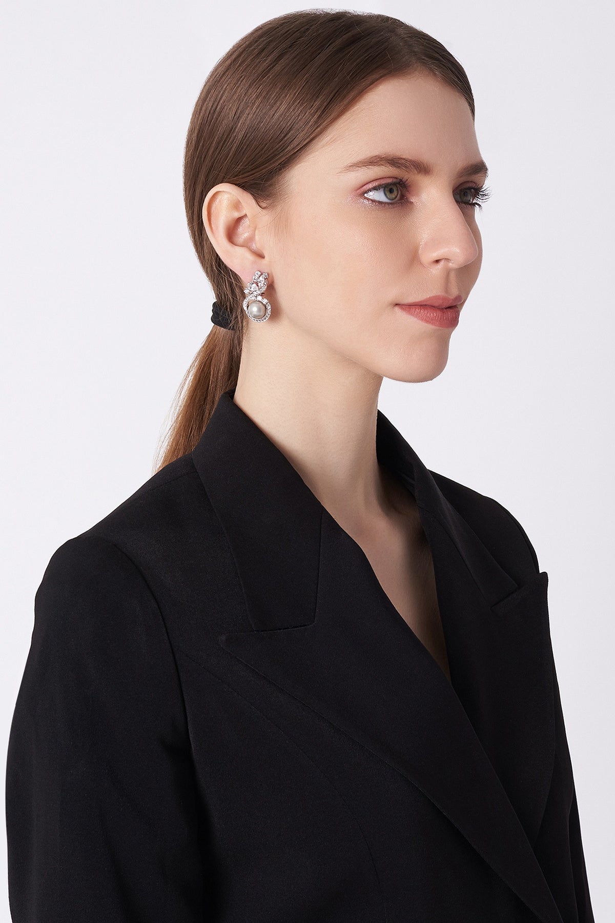 White Finish Stud Earrings In Sterling Silver