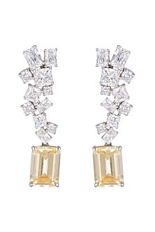 White Finish Yellow Sapphire Earrings In Sterling Silver