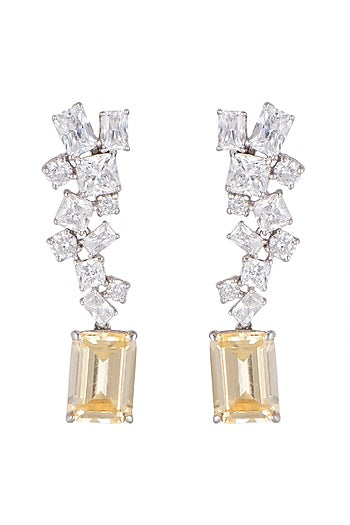 White Finish Yellow Sapphire Earrings In Sterling Silver