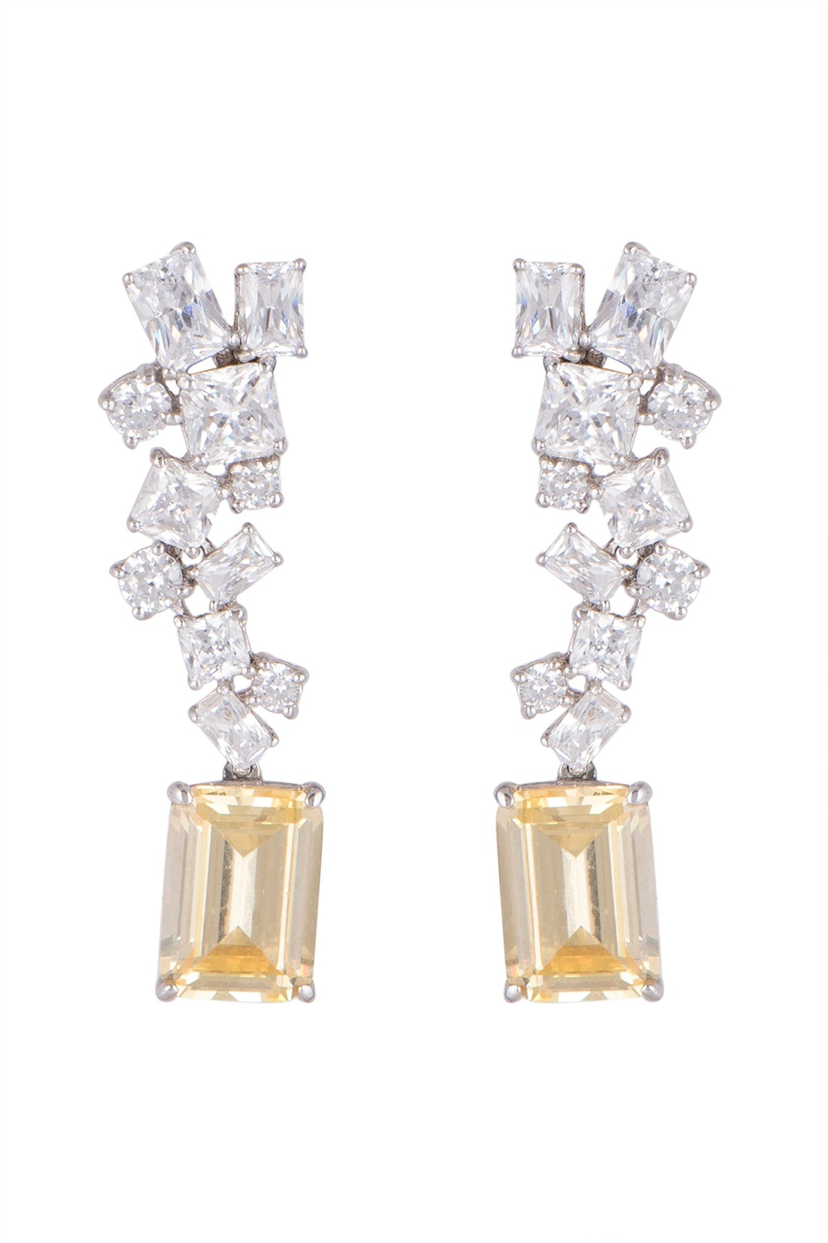 White Finish Yellow Sapphire Earrings In Sterling Silver