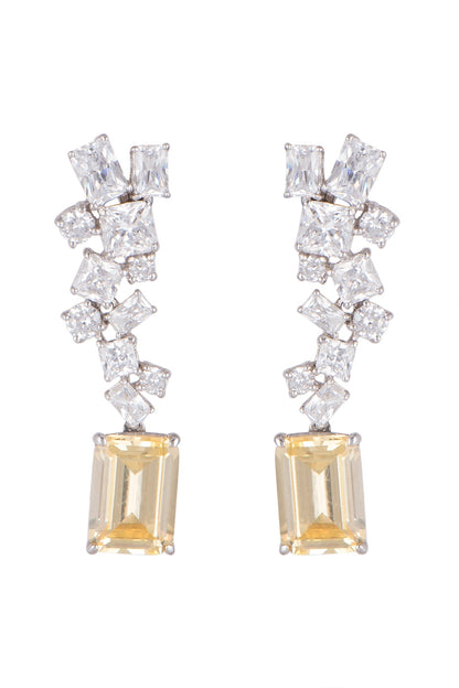 White Finish Yellow Sapphire Earrings In Sterling Silver