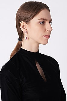 White Finish Ruby Hanging Earrings In Sterling Silver