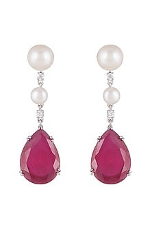 White Finish Long Earrings In Sterling Silver