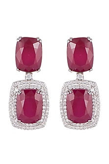 White Finish Zircon Stud Earrings In Sterling Silver