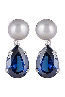 White Finish Sapphire Cocktail Earrings In Sterling Silver