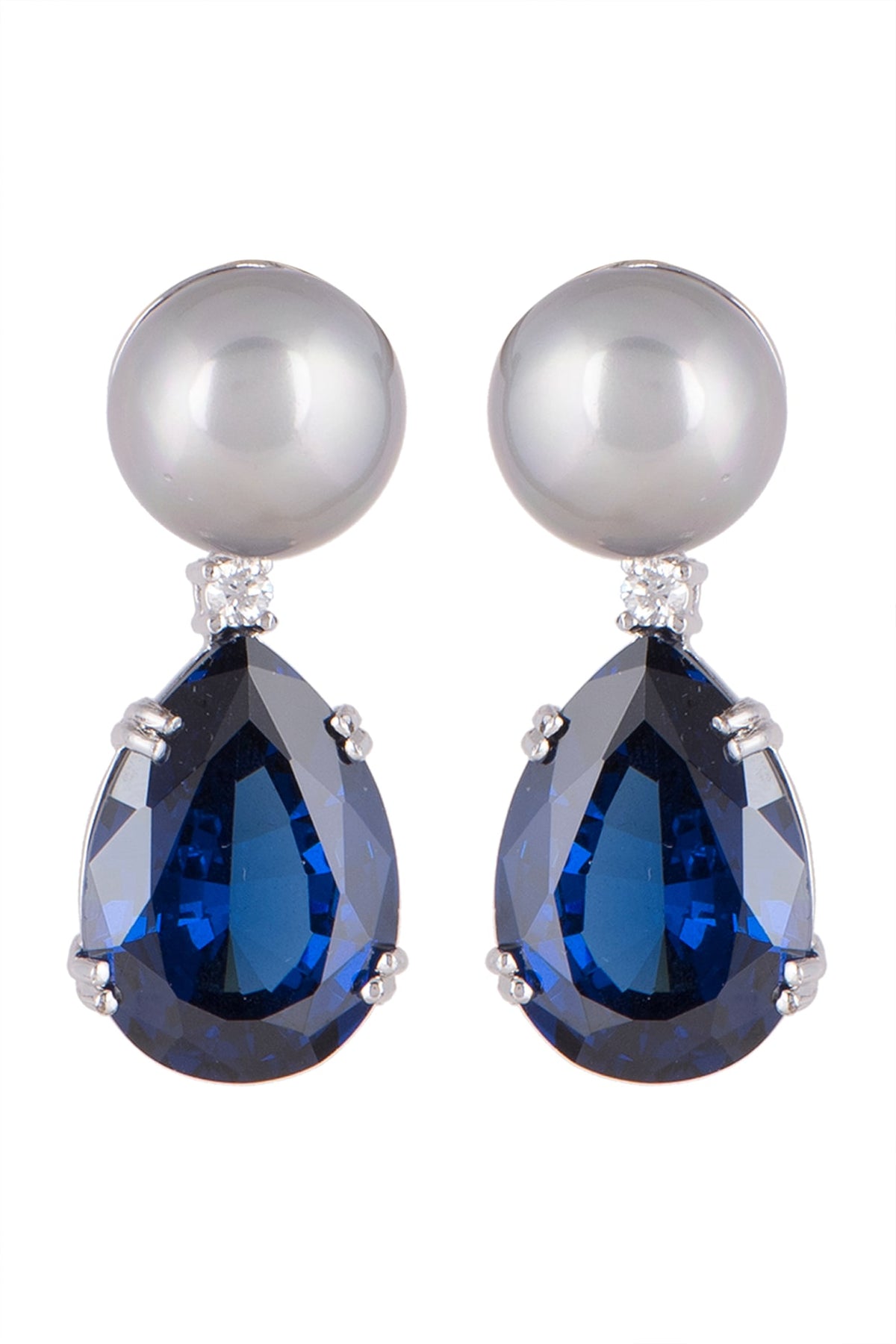 White Finish Sapphire Cocktail Earrings In Sterling Silver