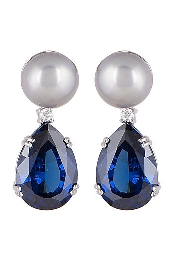 White Finish Sapphire Cocktail Earrings In Sterling Silver