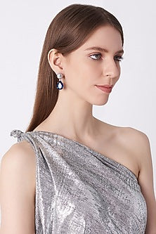 White Finish Sapphire Cocktail Earrings In Sterling Silver