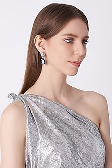 White Finish Sapphire Cocktail Earrings In Sterling Silver