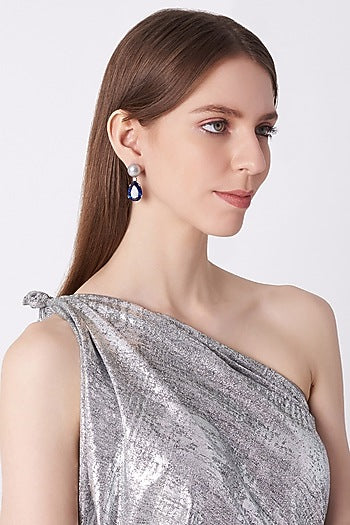 White Finish Sapphire Cocktail Earrings In Sterling Silver