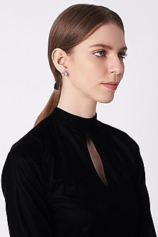 White Finish Oval Solitaire Earrings In Sterling Silver