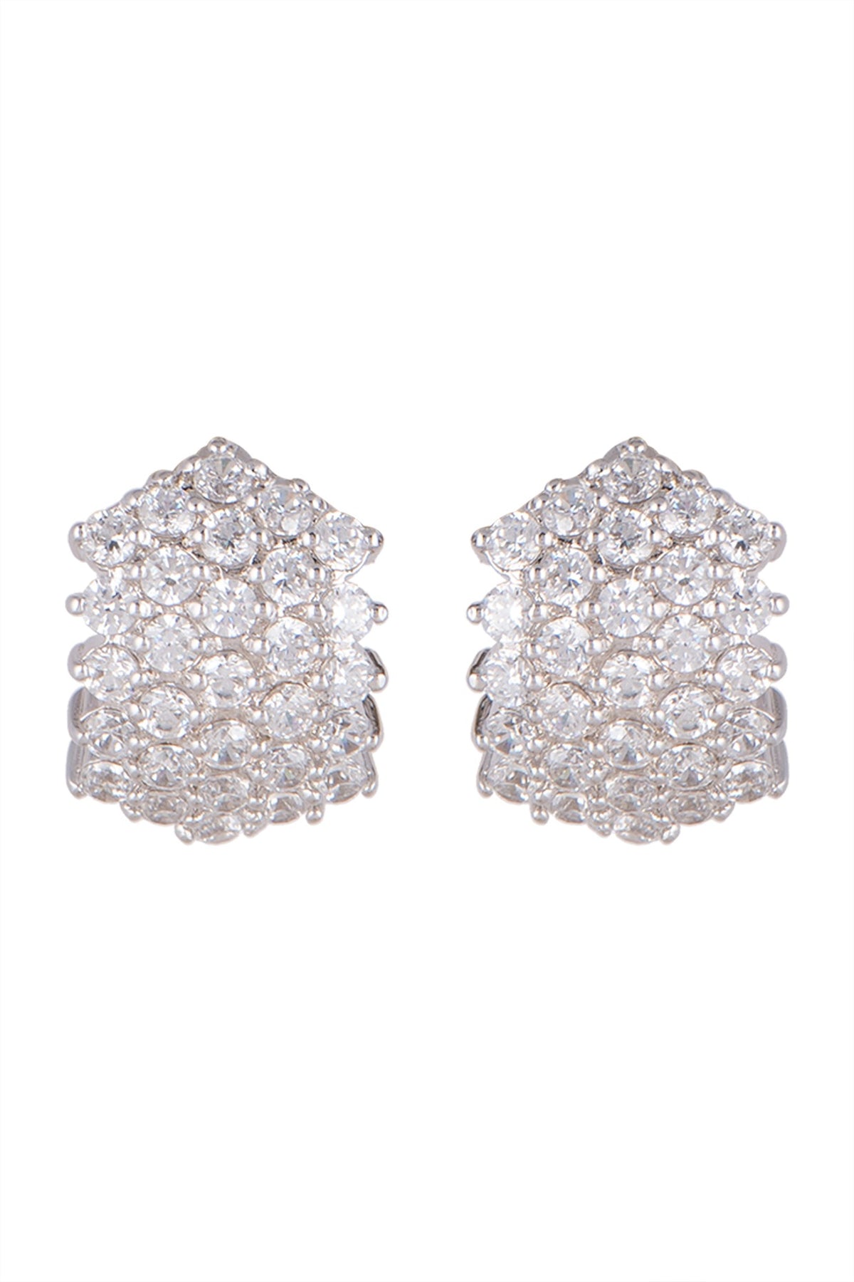 White Finish Bali Style Earrings With Cubic Zircons In Sterling Silver