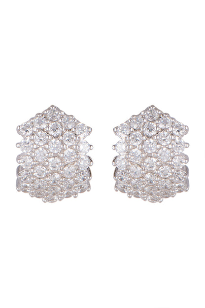 White Finish Bali Style Earrings With Cubic Zircons In Sterling Silver