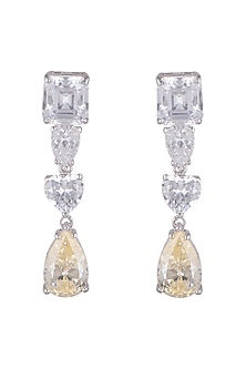 White Finish Yellow Sapphire Earrings In Sterling Silver