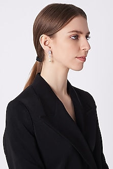 White Finish Yellow Sapphire Earrings In Sterling Silver