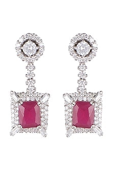 White Finish Cubic Zircons & Ruby Earrings