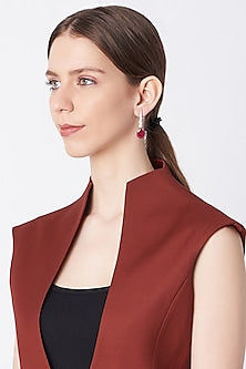 White Finish Ruby Long Earrings In Sterling Silver