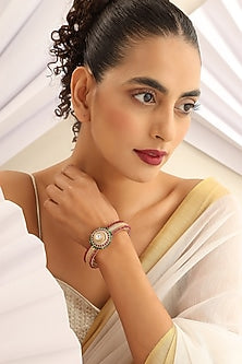 Gold Finish Handcrafted Kundan Polki Temple Kada