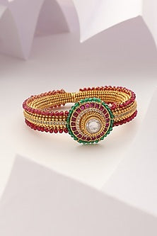 Gold Finish Handcrafted Kundan Polki Temple Kada
