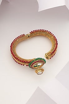 Gold Finish Handcrafted Kundan Polki Temple Kada