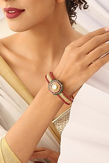 Gold Finish Handcrafted Kundan Polki Temple Kada