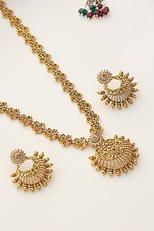Gold Finish Handcrafted Temple Long Necklace Set