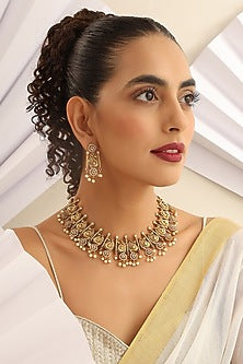 Gold Finish Handcrafted Temple Choker Necklace Set