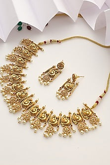 Gold Finish Handcrafted Temple Choker Necklace Set