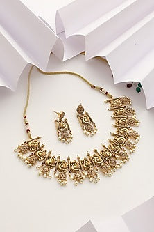 Gold Finish Handcrafted Temple Choker Necklace Set