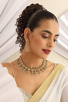 Gold Finish Handcrafted Temple Choker Necklace Set