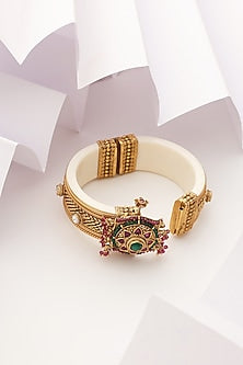 Gold Finish Handcrafted Red & Green Stone Kada