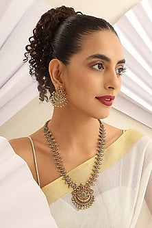 Gold Finish Handcrafted Temple Long Necklace Set