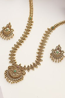 Gold Finish Handcrafted Temple Long Necklace Set