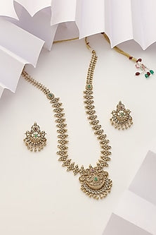 Gold Finish Handcrafted Temple Long Necklace Set