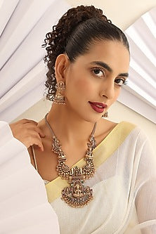 Gold Finish Handcrafted Temple Long Necklace Set