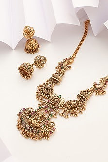 Gold Finish Handcrafted Temple Long Necklace Set