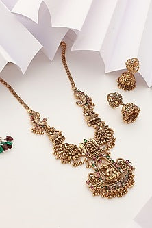 Gold Finish Handcrafted Temple Long Necklace Set