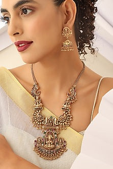 Gold Finish Handcrafted Temple Long Necklace Set