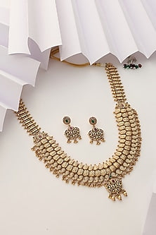 Gold Finish Handcrafted Temple Long Necklace Set