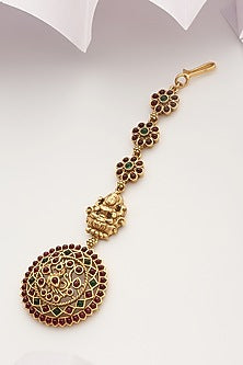 Gold Finish Multi-Colored Stone Temple Maangtikka