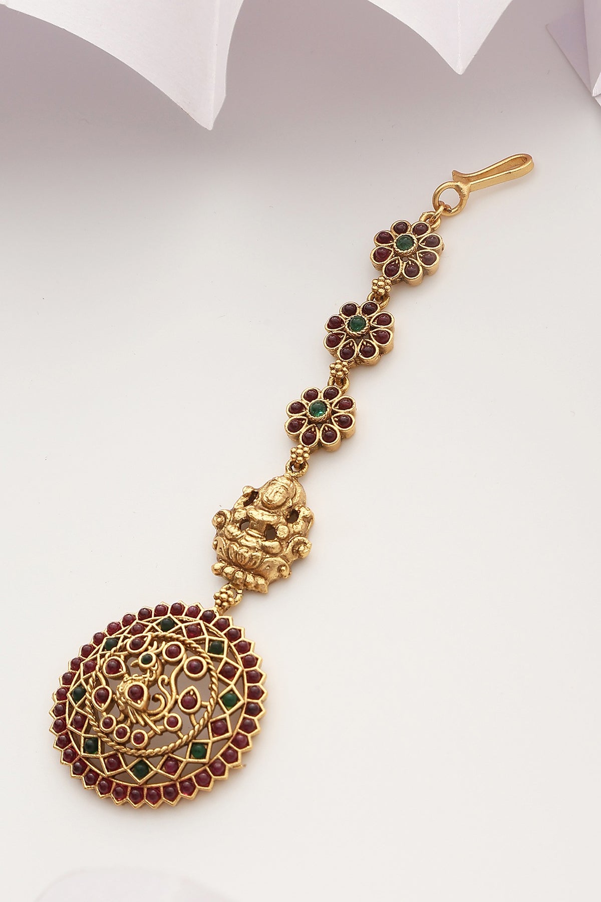 Gold Finish Multi-Colored Stone Temple Maangtikka